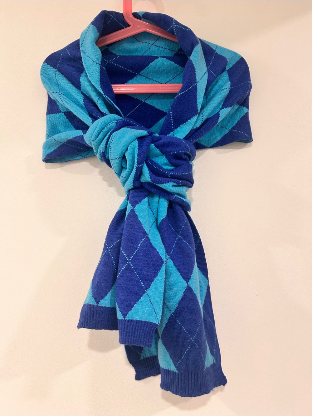 Wool Blend Blue Turquoise Argyle Scarf